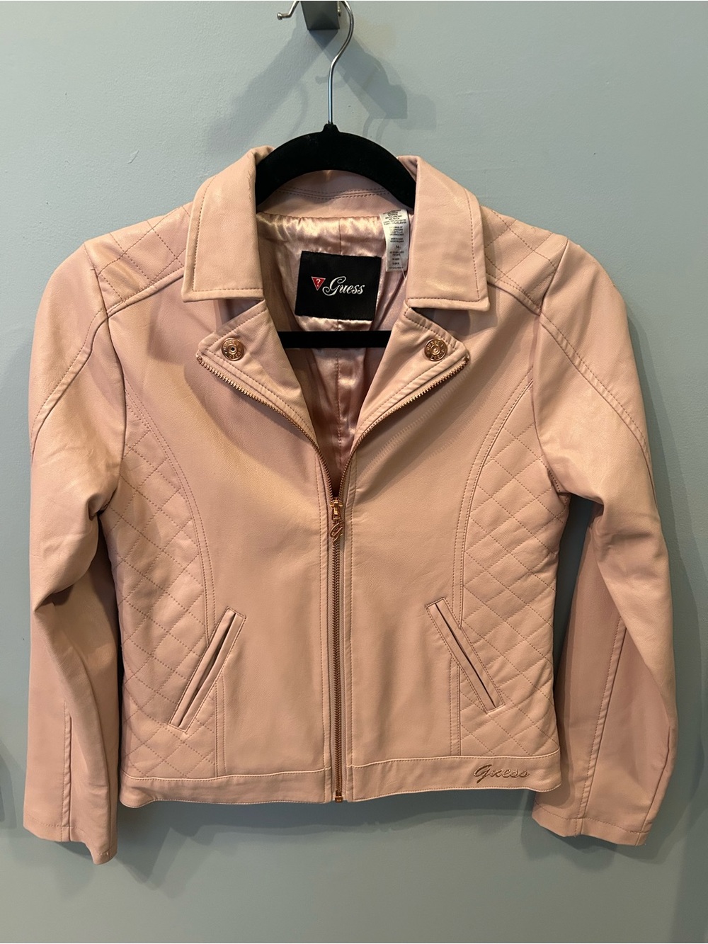 GUESS Girl’s Blush Pink Faux-Leather Jacket